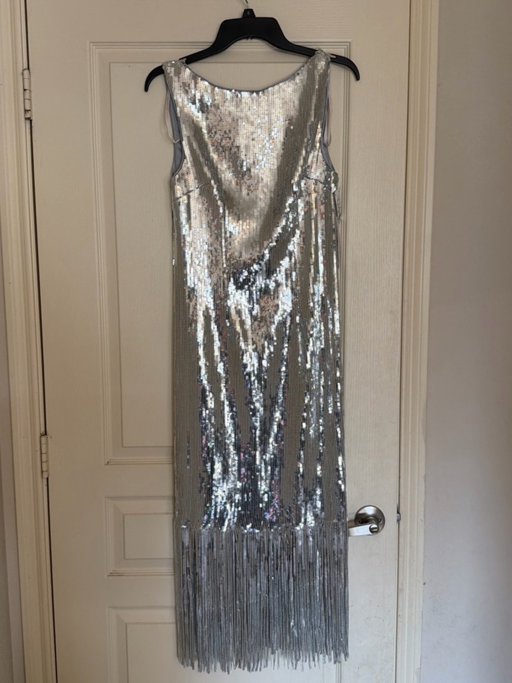 Nanette Lepore Silver Sequin Fringe High-Low Dress